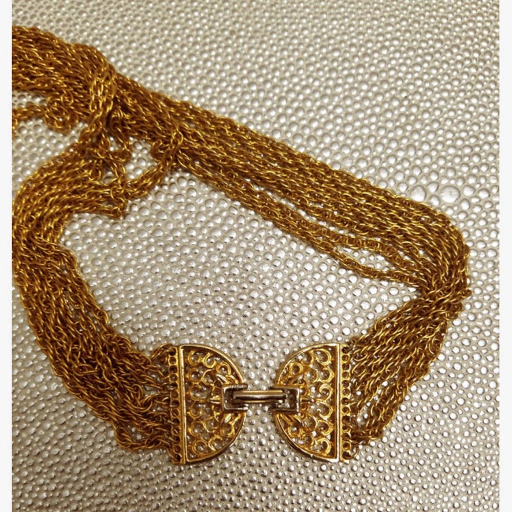Vtg 70s Gold Chain Fringe Pendant Necklace - Picture 6 of 7